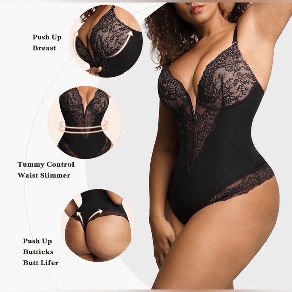 Popilush Sexy Lace Deep-V Neck Bodysuit - Picture 5 of 5